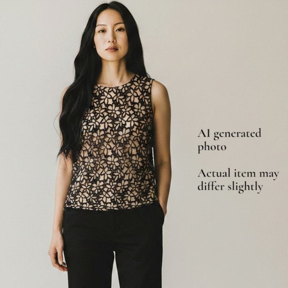 Lela Rose Neiman Marcus Black Flower Lace Overlay Sleeveless Tank Top Size XS